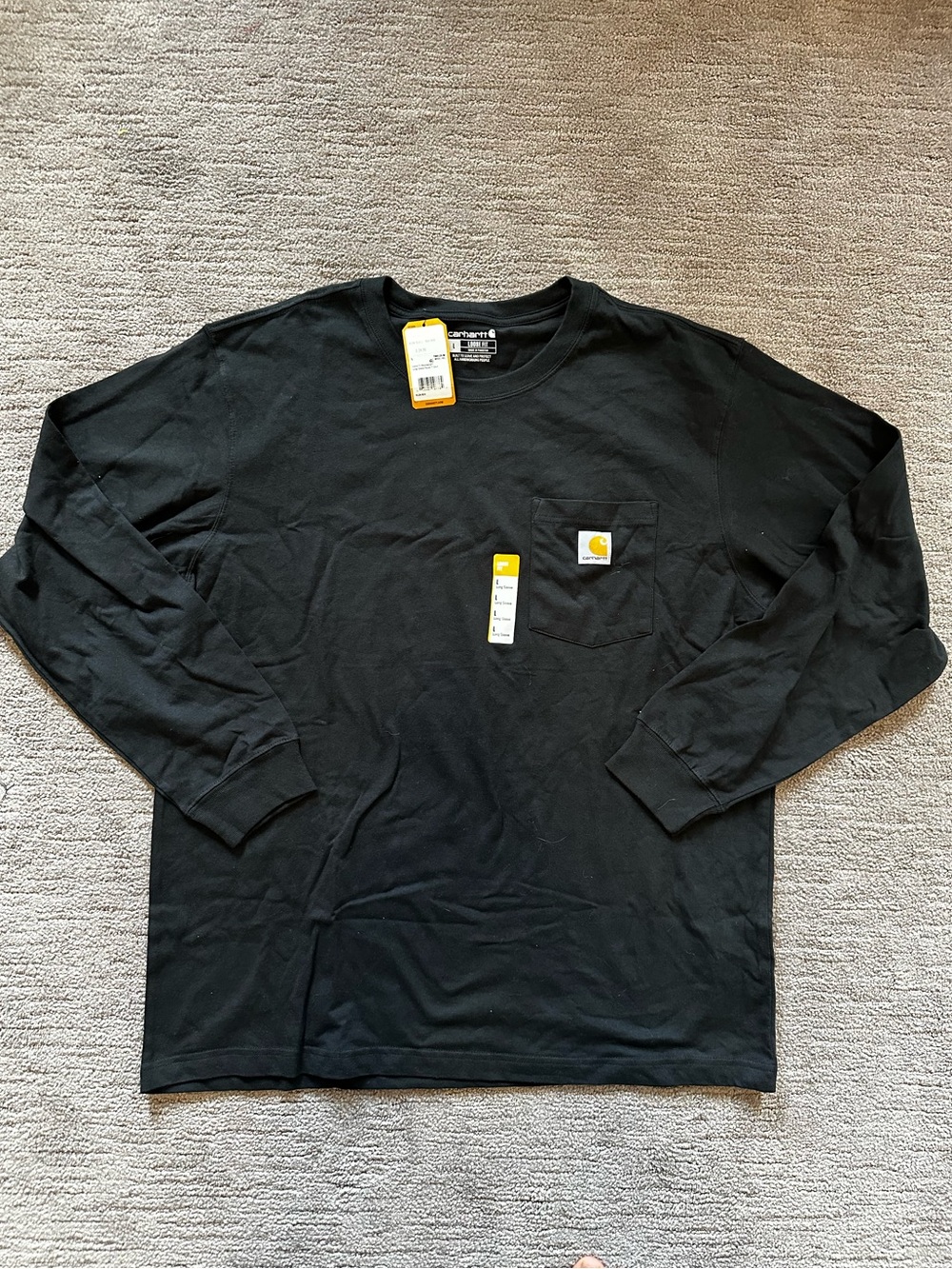 Carhartt Black Long-Sleeve Pocket Tee with Logo Patch